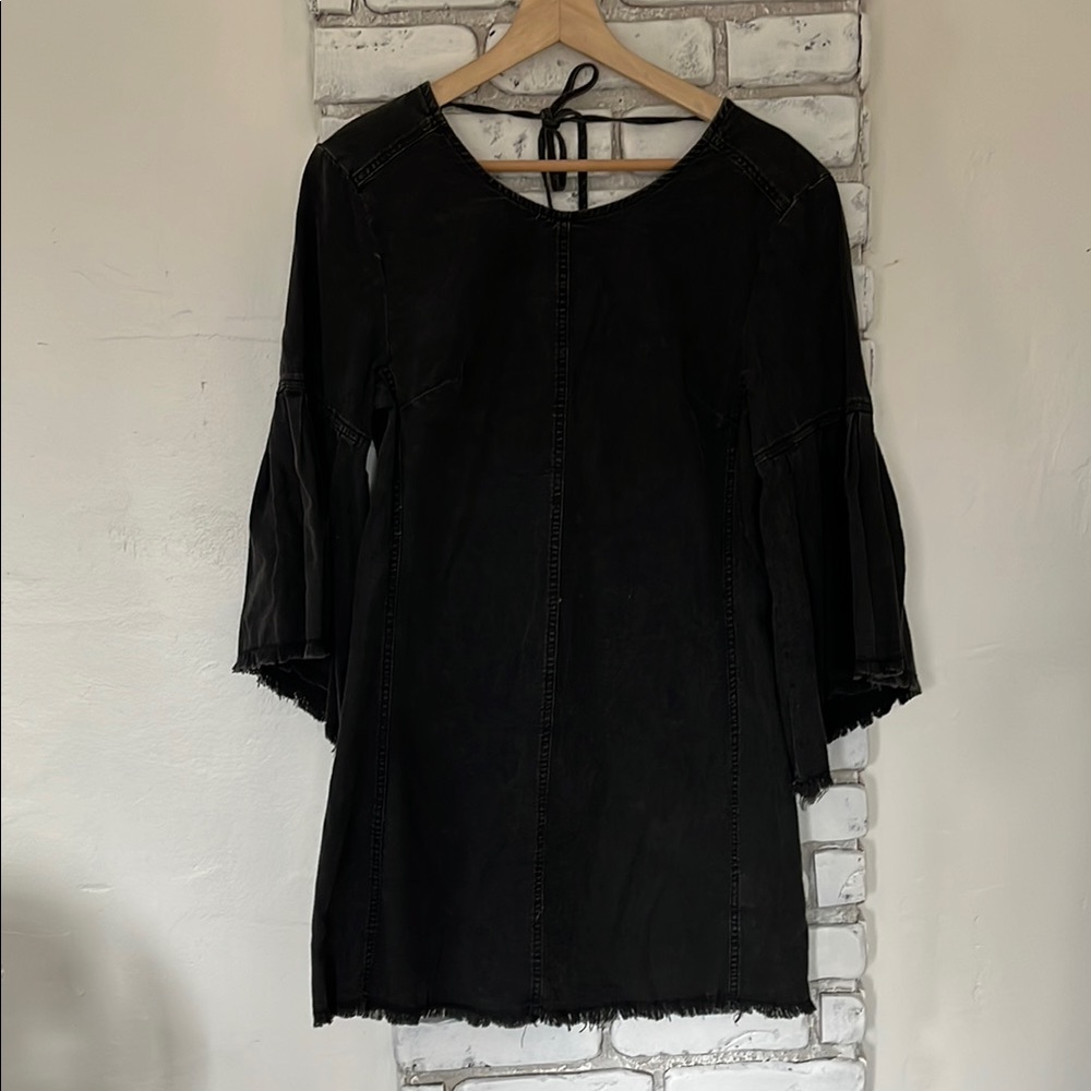 Free People Black Bell Sleeve Denim Dress